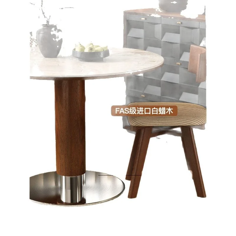 

Solid wood dining table Via round table household small apartment medieval travertine rock slab tables and chairs