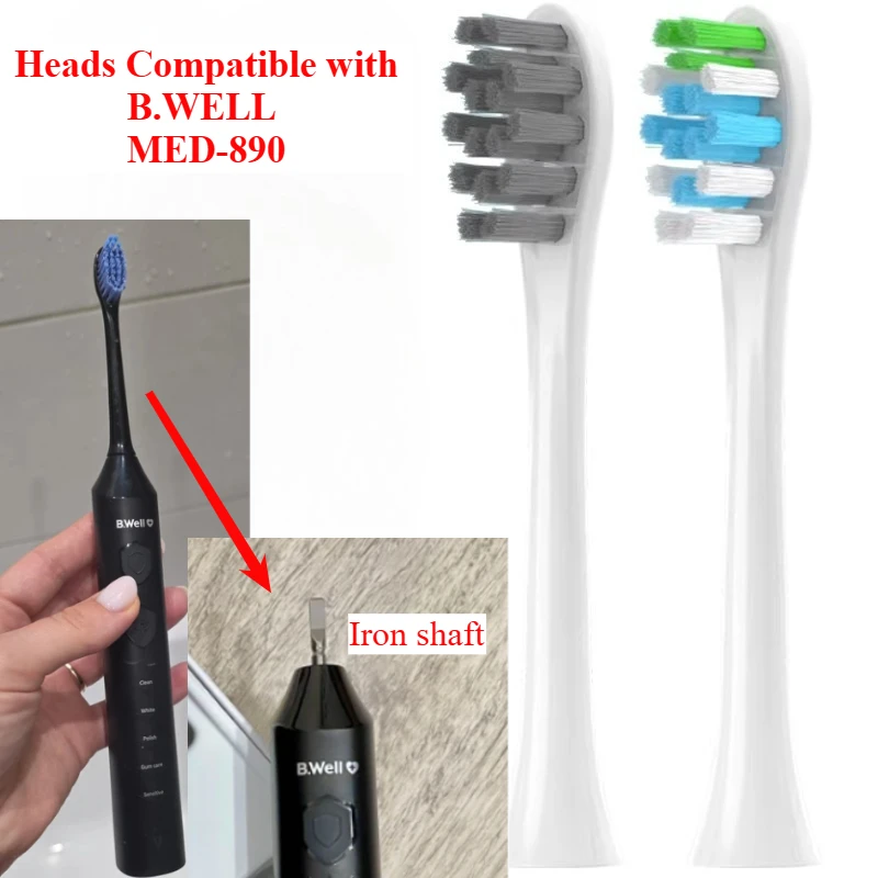 

8pcs Replacement Toothbrush Heads Compatible with B.WELL MED-890 toothbrush， Heads with Protective Cover ，Soft Dupont Bristles
