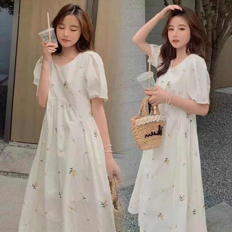 Maternity Fashion Dresses Summer Pregnancy Women Doll Dress A-line Loose Short Sleeve Skirt Pregnant Mom Clothing