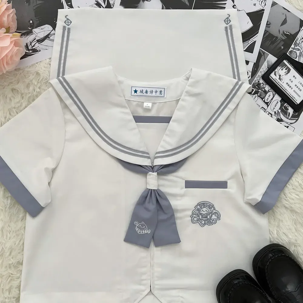 2024 giapponese grigio bianco abbinato al colore JK uniforme lunga manica corta top gonna a pieghe estate delle donne ragazze carine uniforme da marinaio