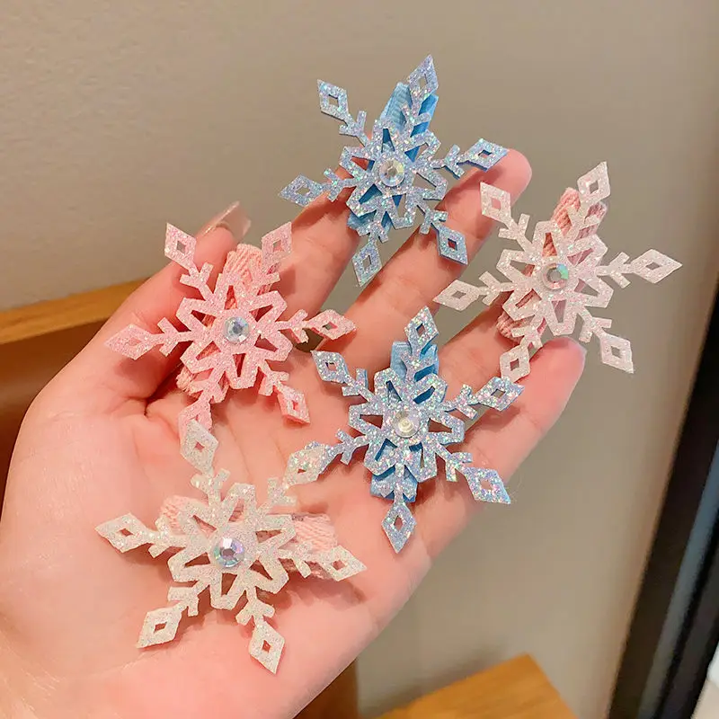 New Frozen Elsa cartoon creative snowflake style children's bangs clip princess style accessories cute girly hairpin for girls