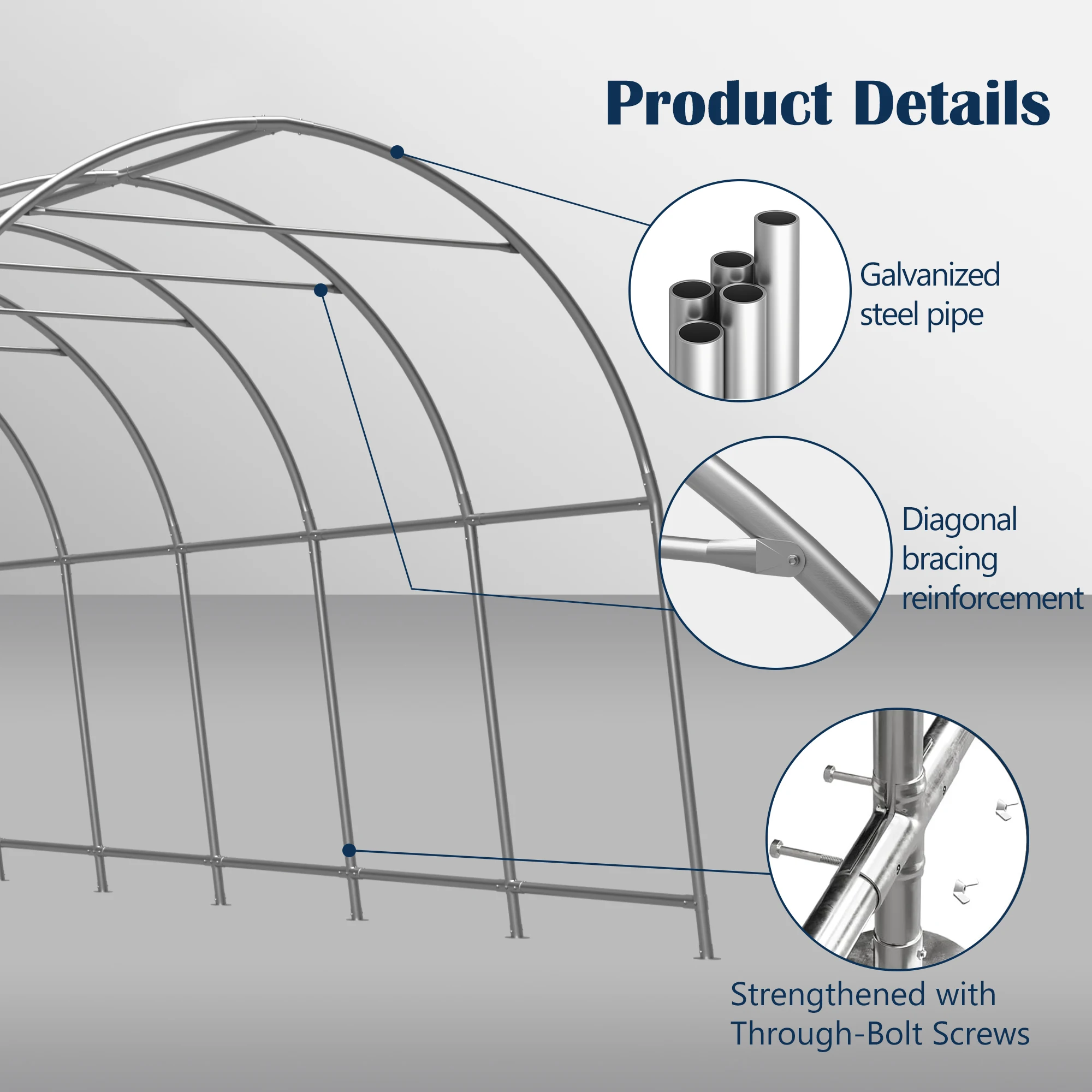 Heavy Duty Carport 10x20 ft 12x20 ft Waterproof Canopy Steel Frame Vented Roof Anti Snow Portable Garage Cars Boats RV Gray view 4