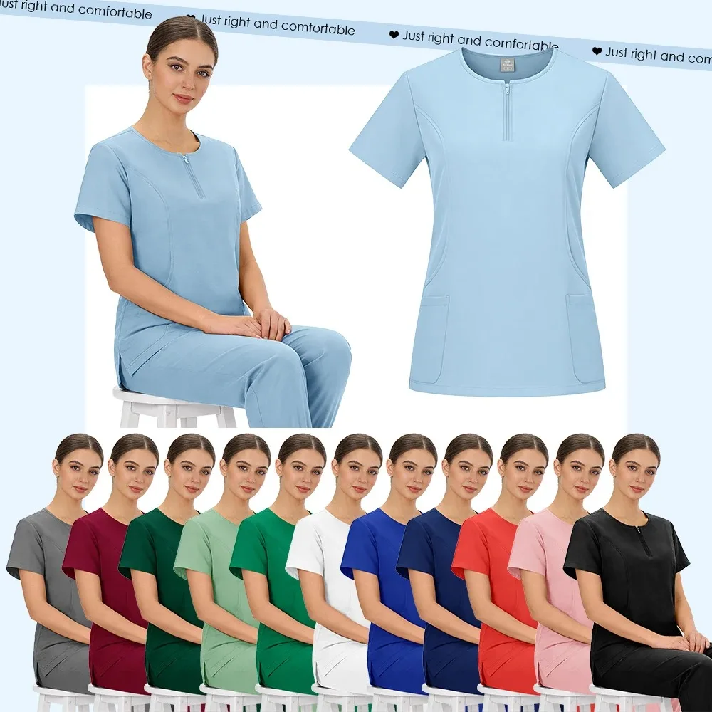 

New Beauty Salon Workwear Clinical Scrub Top Pocket Pants Vet Doctor Zip Nursing Suit Medical Surgical Uniforms Woman Scrub Set