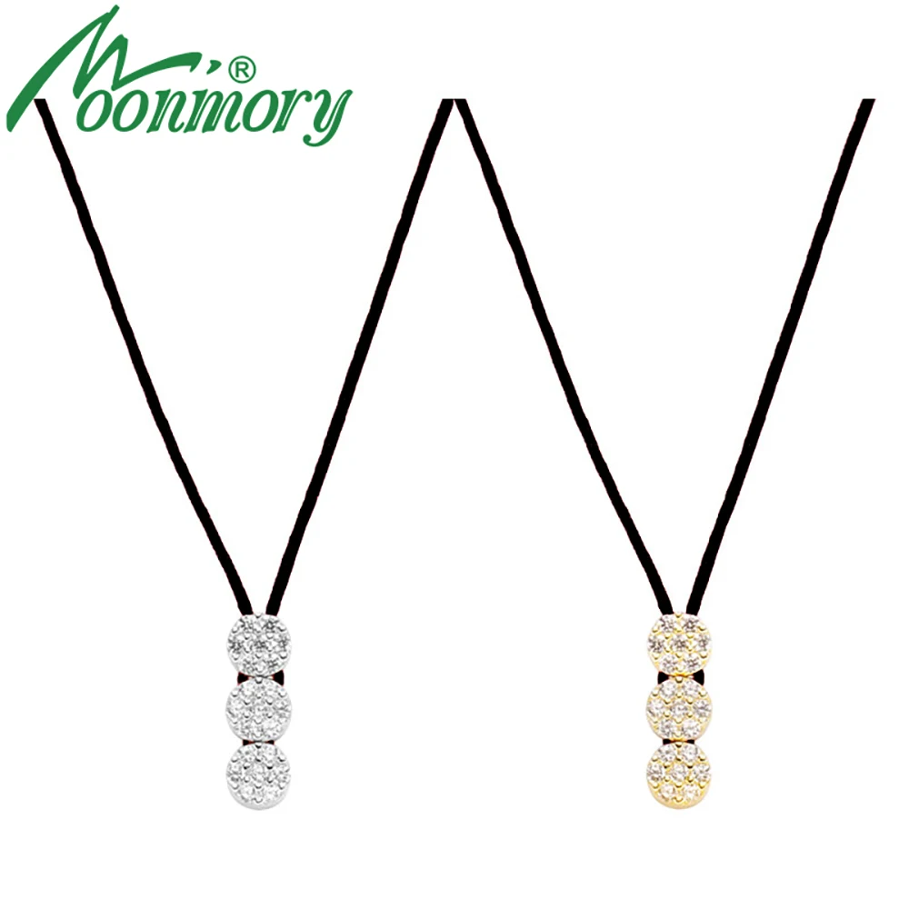 Moonmory France Beliebte Halskette aus 925er-Sterlingsilber mit schwarzem Seil-Anhänger für Damen, verstellbare Halskette mit drei kleinen runden Anhängern – Detail 1
