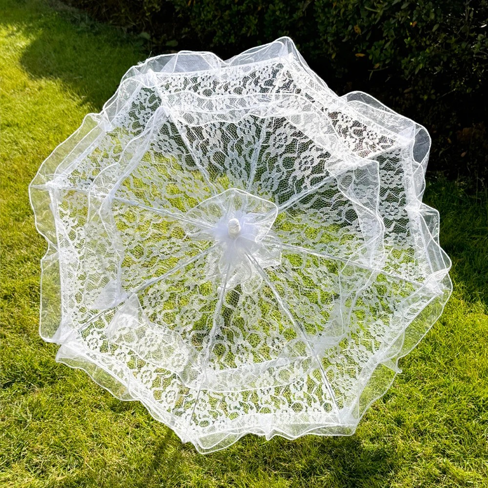 White Lace Parasol Umbrella Tea Party Decor Birthday Party Supplies Vintage Wedding Accessories for Bridesmaids Gift Photo Props image 3