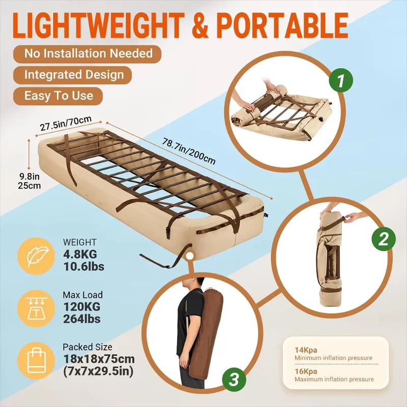 Modern  Foldable Single High Blow-Up Air Bed Frame for Camping & Guest Use (Mattress & Pump Not Included)