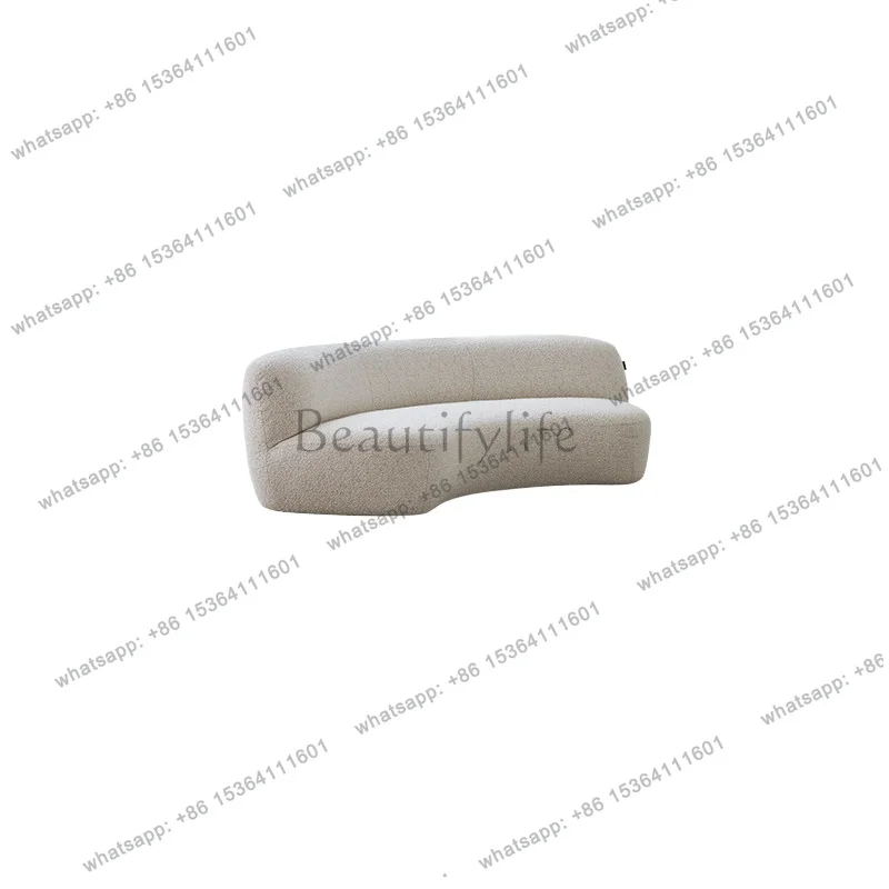 Small apartment retro cream style living room curved sofa horizontal hall designer creative fabric