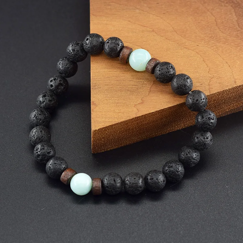 Amazonite Beads Bracelet Natural Stone Bracelet Men Volcanic Lava Stretch Rope Bracelet for Women Original Handmade Pain Relief