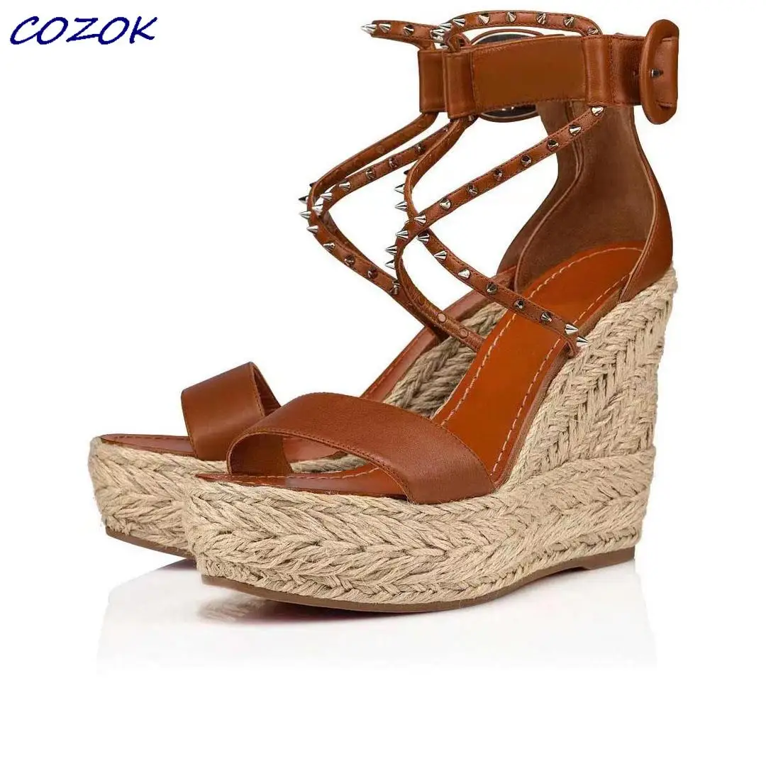 The new 2023 compiled wedges high-heeled sandals leather natural wind for a holiday  luxurys sandals women designers