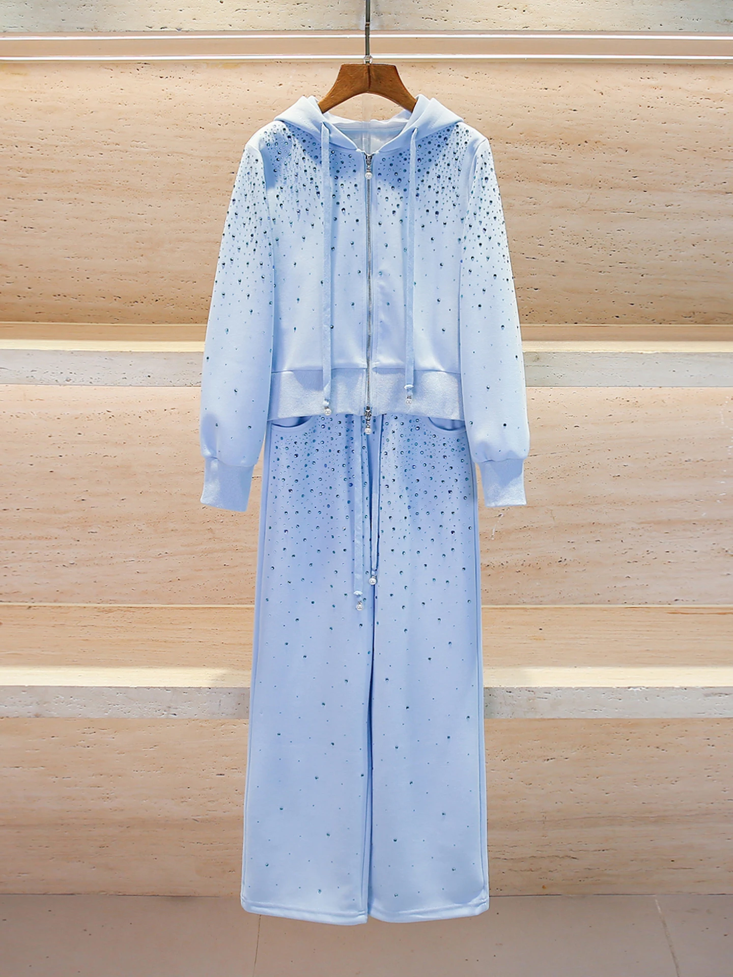 

Высококачественный осенне-зимний женский модный комплект с клеем, шляпа, толстовка, дэт, широкие брюки, костюм из двух предметов, полиэфирное волокно