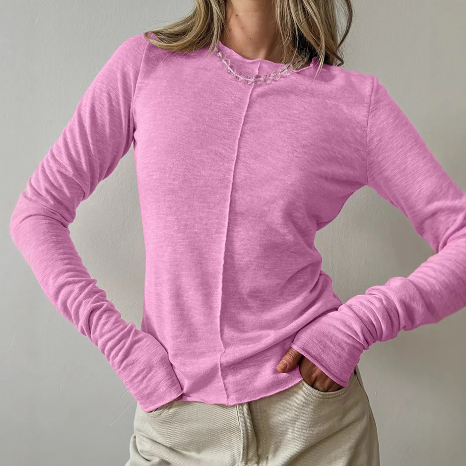 2026 Autumn Winter Fashion Wool Slimming Bottom T-shirt Women Soft Sticky Lightweight Breathable Top Tees