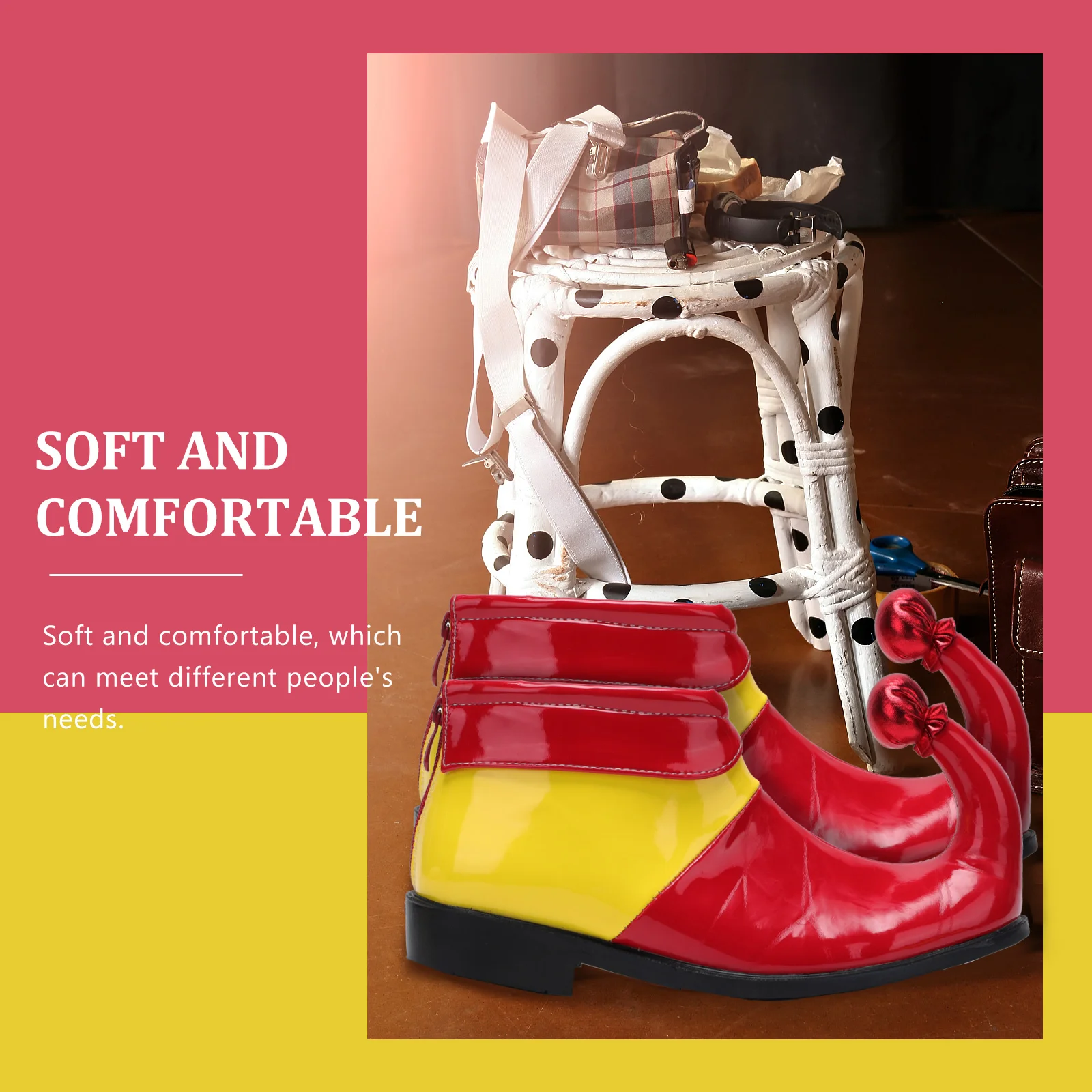 

1Pair Horn Shoes Clown Shoe Premium PU Material Soft Comfortable String Ties Design for Carnival Masquerade Halloween