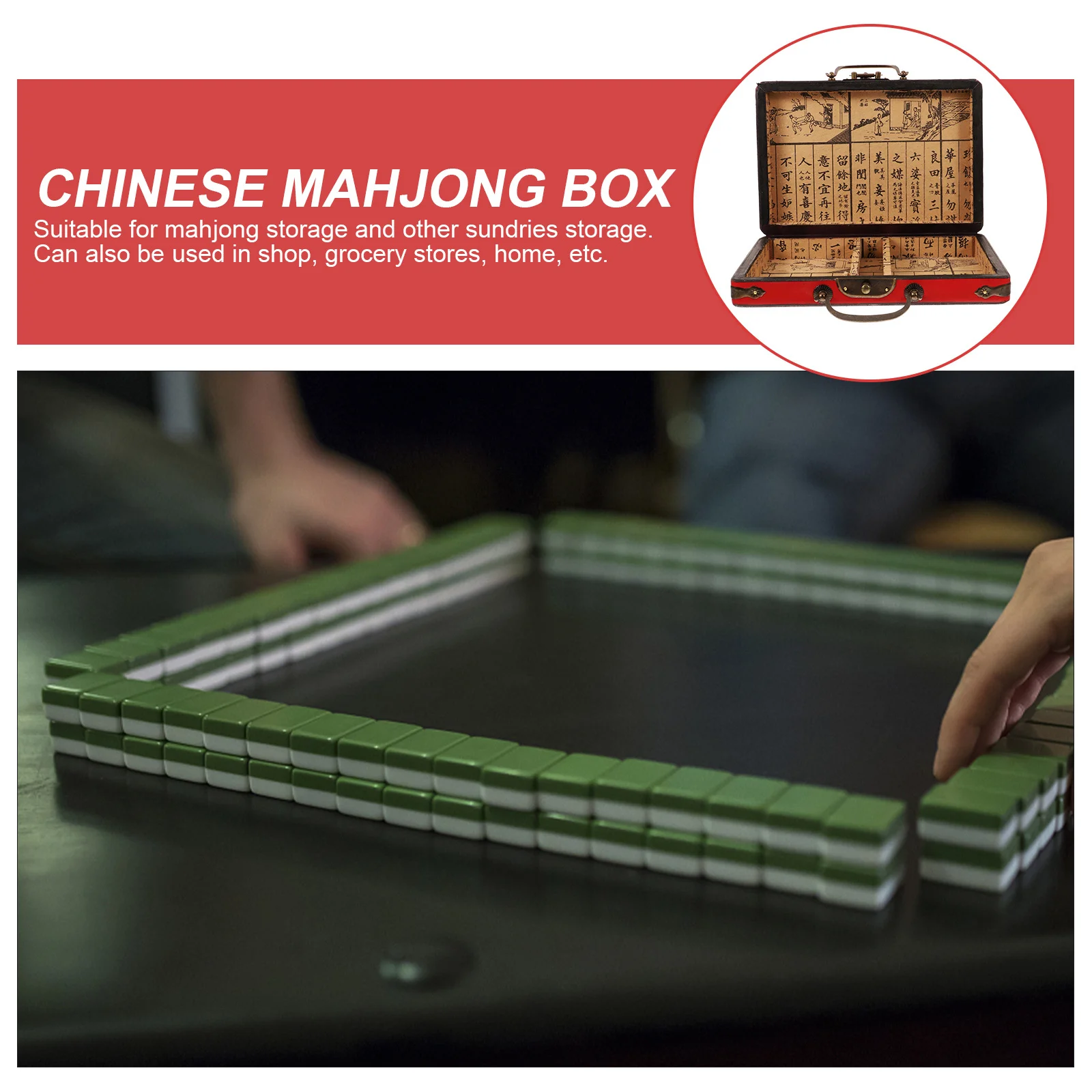 

Wooden Mahjong Box Vintage Rectangle Portable Storage Case for Mahjong Tiles Multiuse Gift Box Carrying Holder
