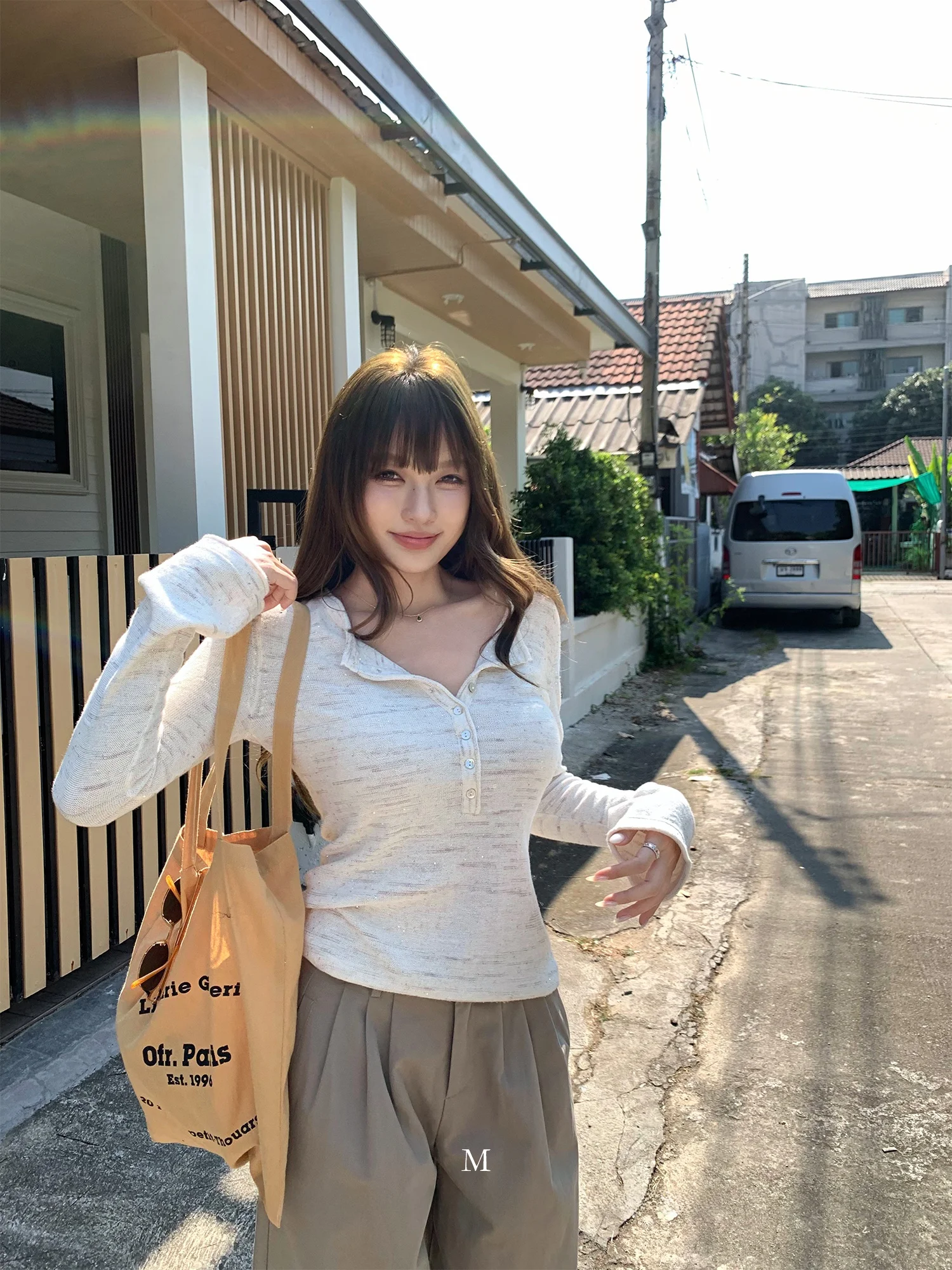 

Chen Mi Fan Perry Moonlight Henry Collar Long Sve Knitted Base irt Women's Slim Fit Knitwear Cotton Blend Inner Wear