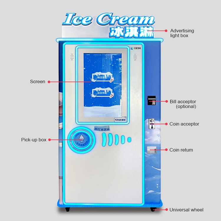 32 Inch Touch Screen Ice Cream Vending Machine 24 Hour Sales With Coin Operated Ice Cream Vending Machine