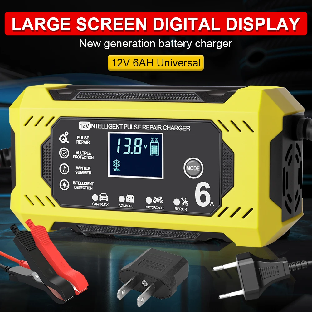

6A 12V Зарядные устройства для лодочных аккумуляторов, универсальные для аккумуляторов для мотоциклов, моторной лодки, импульсный ремонт, автомобильное зарядное устройство