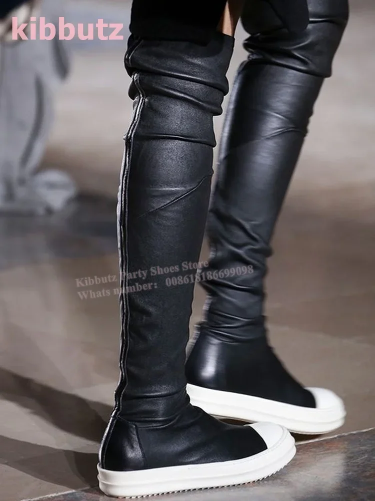 

Pocket Decoration Knee High Boots Thin Heel Pointed Toe Side Zippers Solid Color Black Fashion Runway Show Sexy Women Shoes New