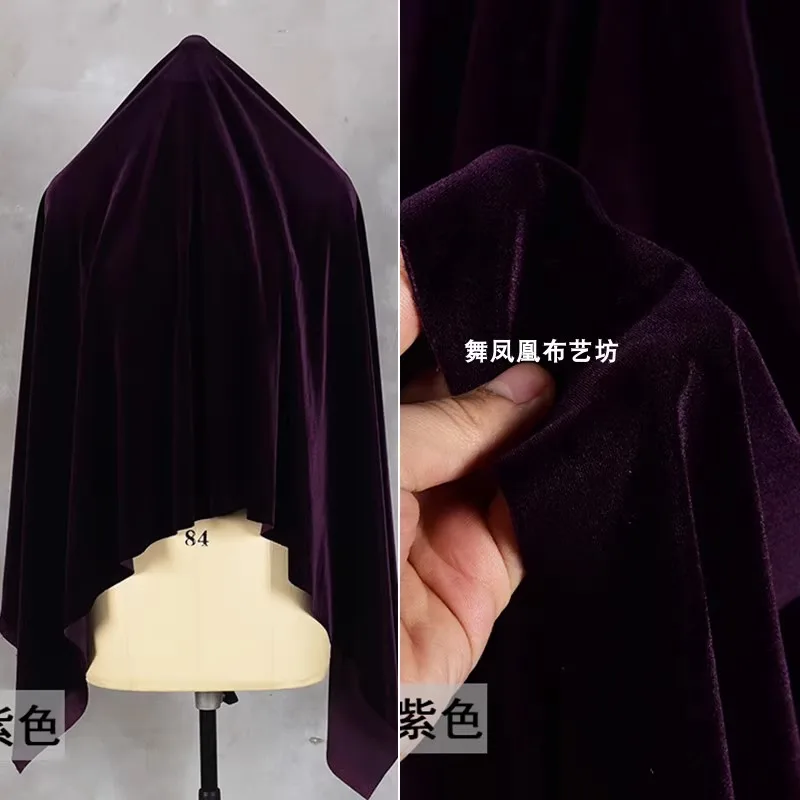 Dark Purple Velvet Fabric Four Sided Elastic Tight Single Side High Set Dress Cloth Apparel Sewing By Meters Diy Material