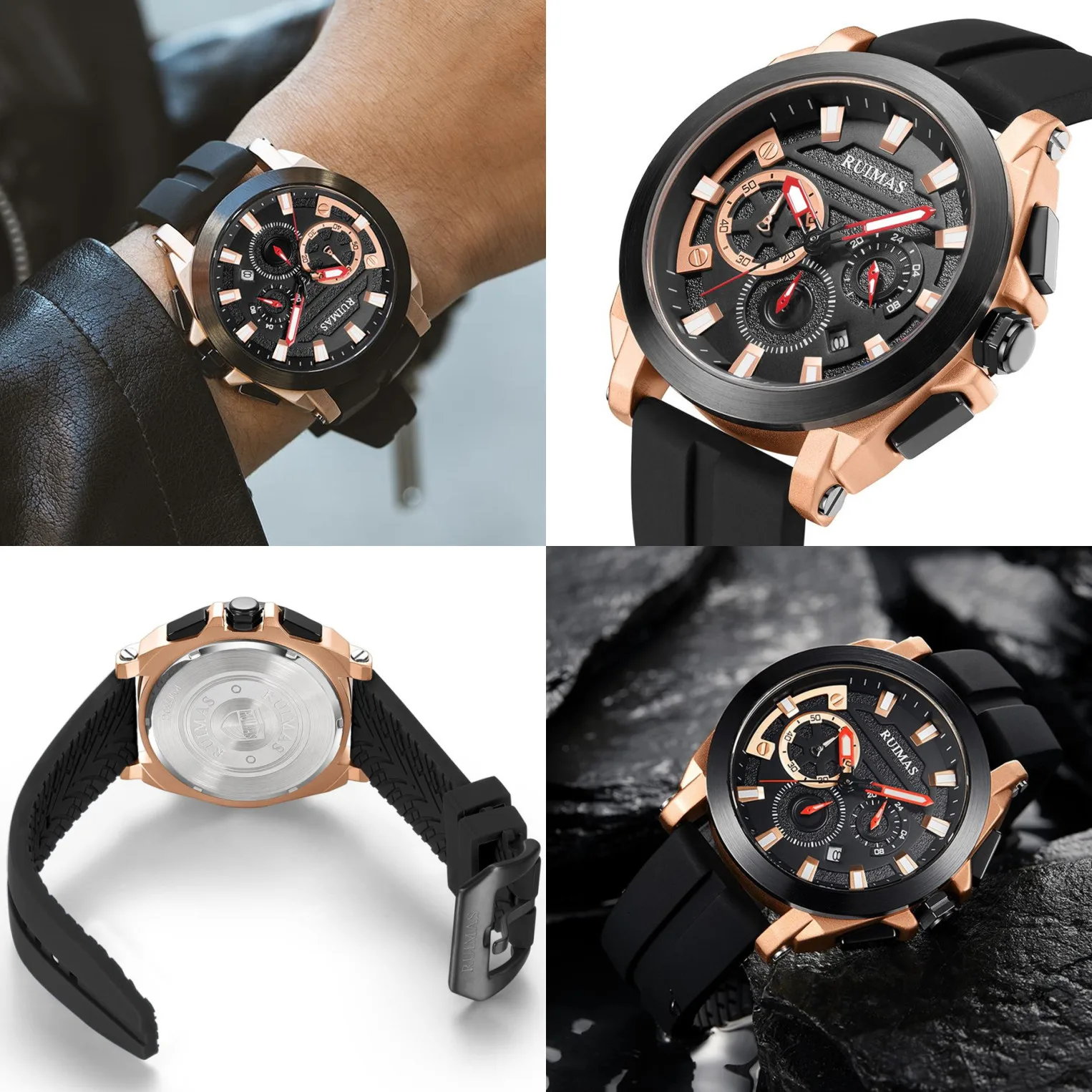 RUIMAS Men's Watches Fashion Sports Military Watch Waterproof Calendar Quartz Wristwatch Luminous Silicone Strap Male Clock 580