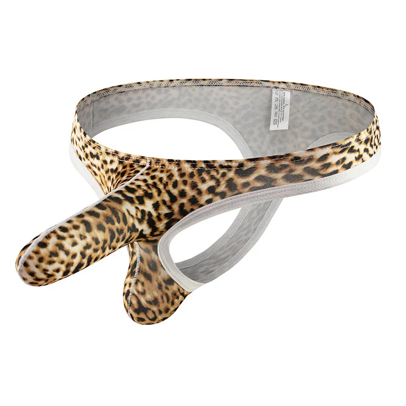 Men's Leopard Panties Sexy Low Waist Breathable Underwear Sweat-absorbing Printed Male Thong Elephant Nose Thongs