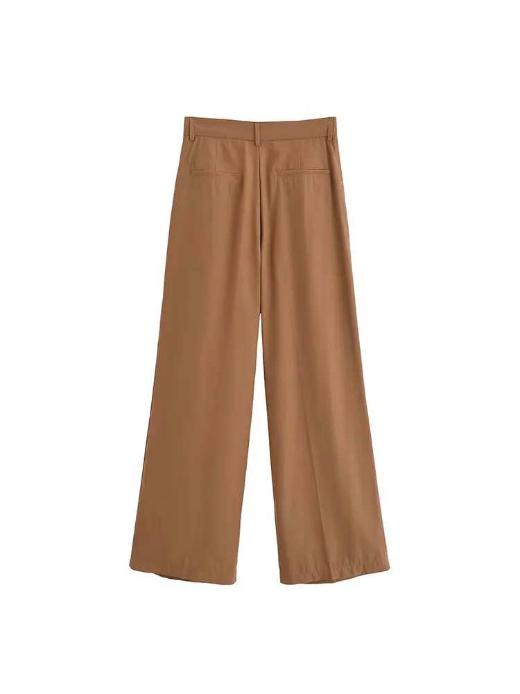 TRAF 2024 autunno abbigliamento da ufficio donna pantaloni a gamba larga cerniera tasche a vita alta pantaloni lunghi pantaloni femminili Y2K