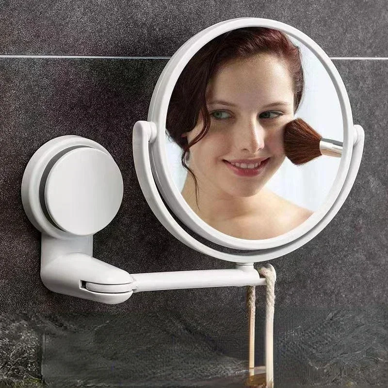 Miroir Mural Pliable avec Bras d'Aspiration Double Face, Sans Perceuse à Percussion, Cosmétique et Maquillage