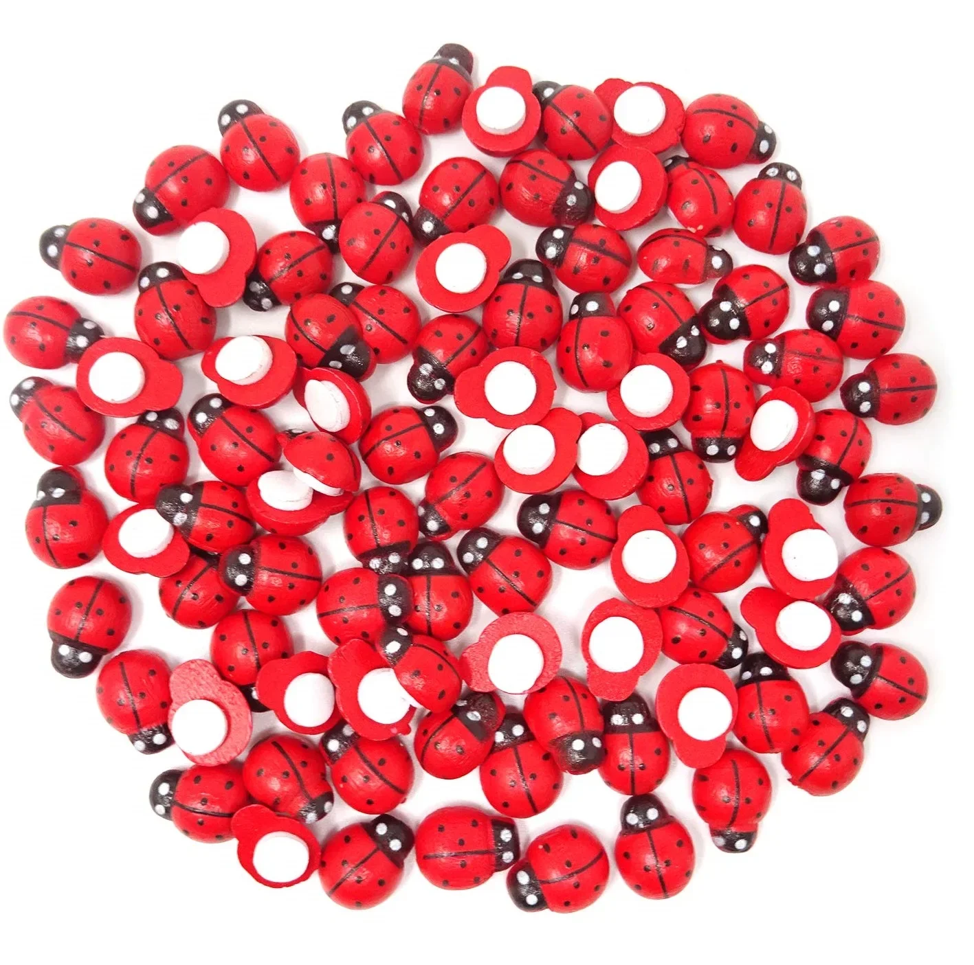 200PCS Miniature Ladybugs Craft DIY 8 x 11mm Flatback Self Adhesive Tiny Wooden Artificial Micro Landscape Scrapbooking