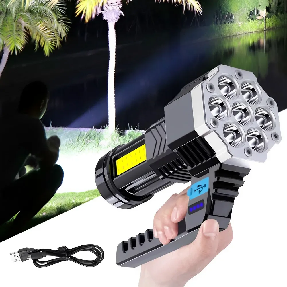 High Power LED Flashlights Camping Torch With 7 Lamp Beads And COB Side Light Rechargeable Portable Hand Lantern 4 Lighting Mode