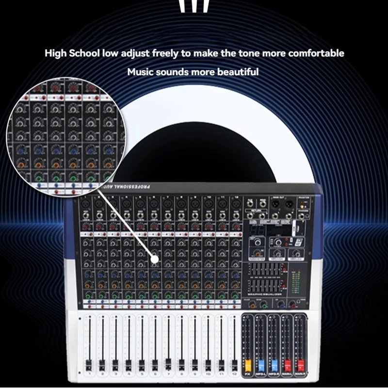 

8 Channel Big Power Mixer 600W Amplifier Driving Speaker 48V USB Wireless Wired Microphone Input Sound Console