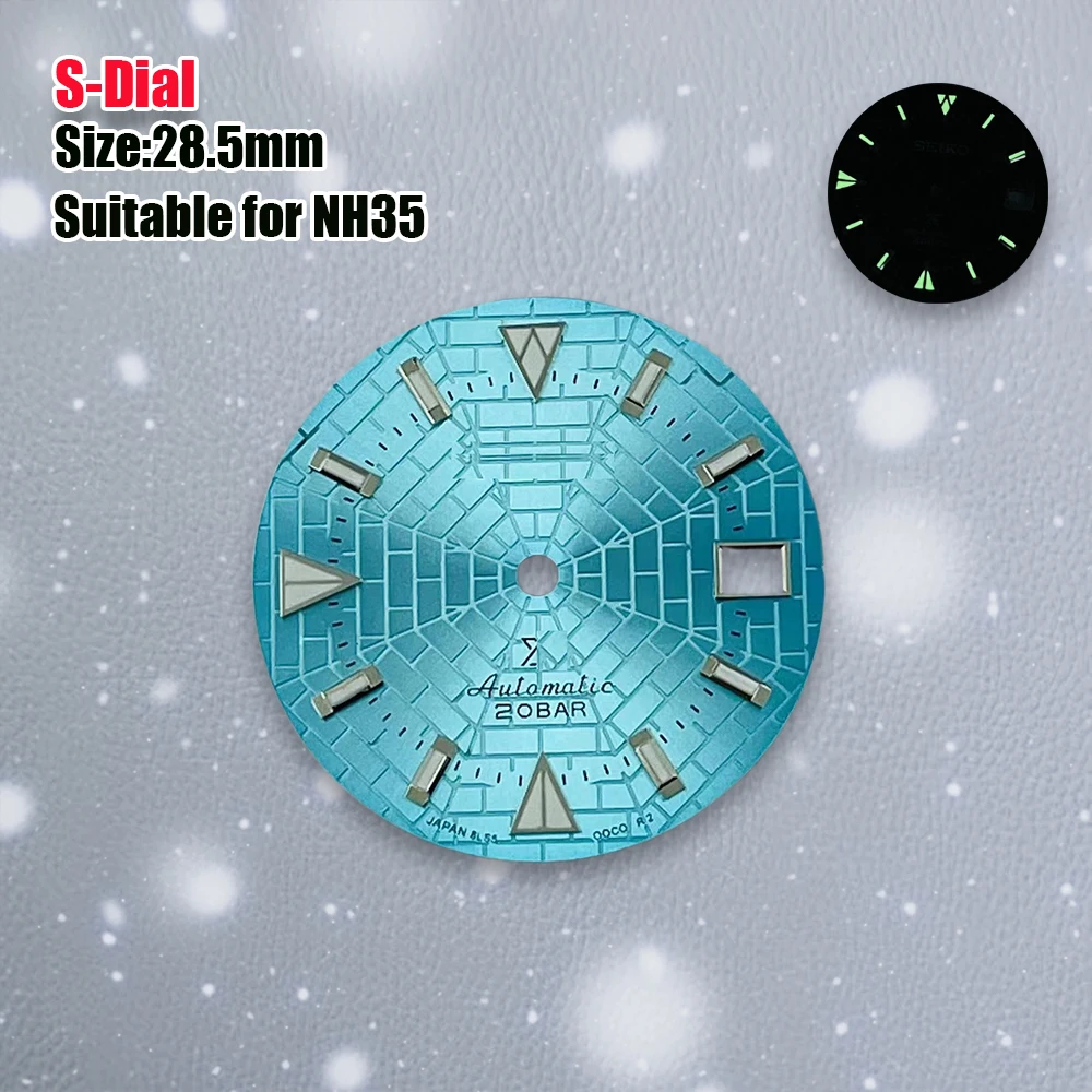 28.5mm S Logo Dial NH35 Dial Spider web Dial C3 Green Luminous Suitable For NH35 NH36 4R Movement Watch Accessories Repair Parts