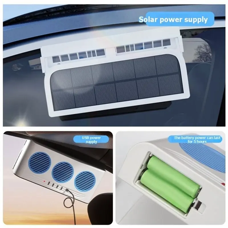 Red-Light Solar-Powered Car Air Circulation Fan, Safe Cooling, Made From ABS Material