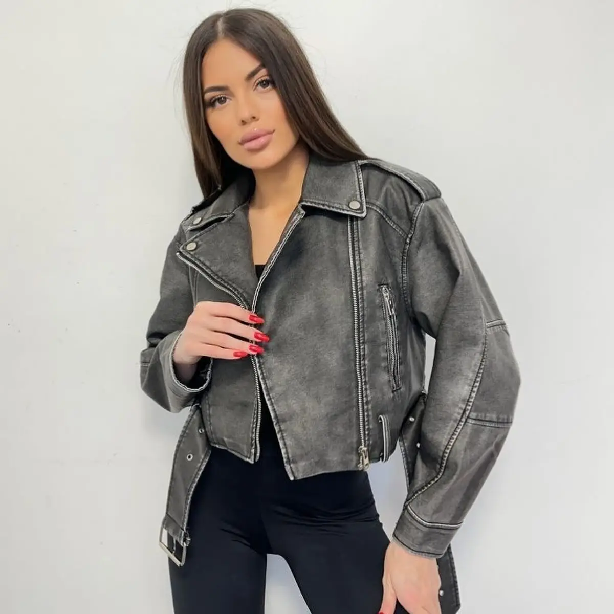 BBWM PU Leather Jacket Casual Lady Lapel Zipper Leather Jacket Motorcycle Coat Spring Autumn Women Faux Jacket