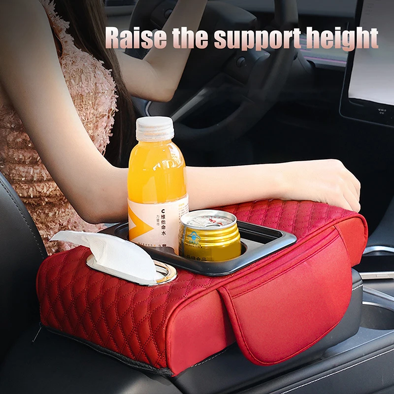 5-in-1 Multifunctional Car Armrest Box Car Center Armrest Tissue Box Organizer Bag Cup Holder Integrated Armrest Box Mat