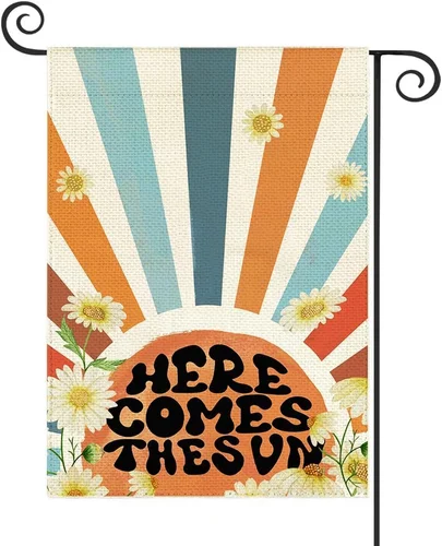 Summer Garden Flag Here Comes the Sun Vintage Retro Daisy Double Sided 12.5X18 I HHP AAL HHM WZZ yyi