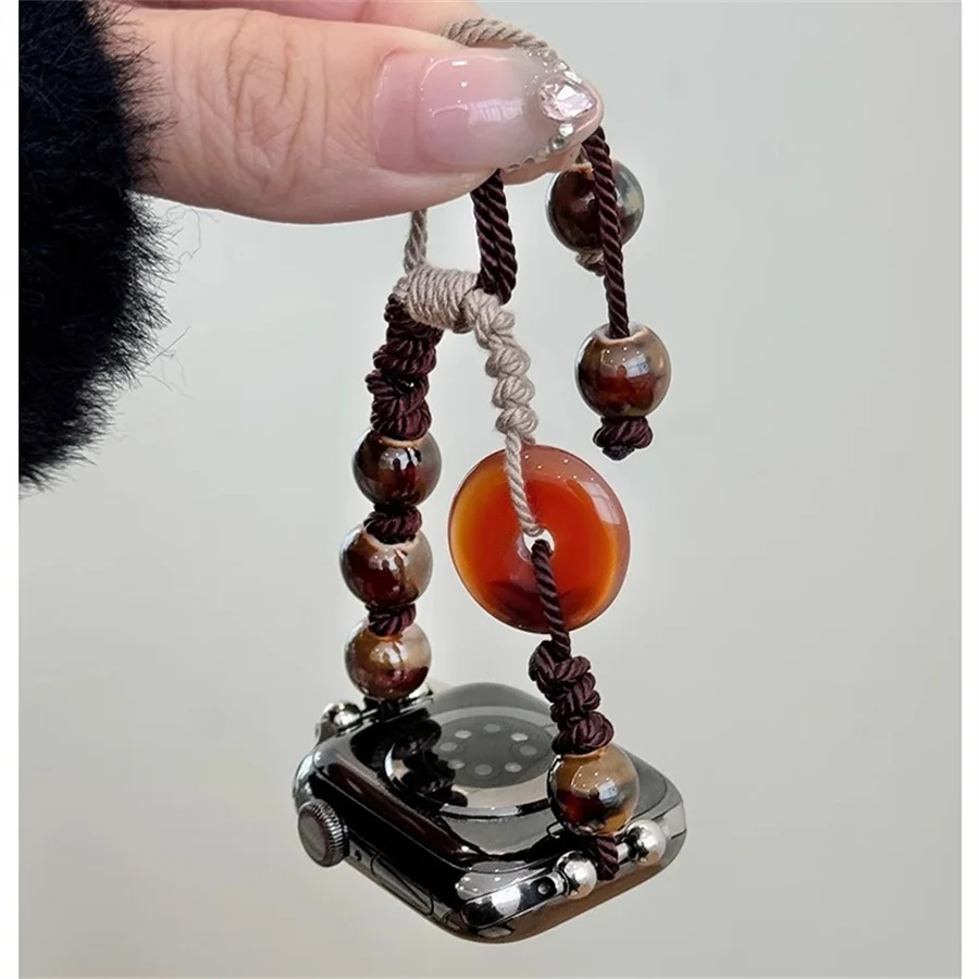 

Summer New Product Simple Luxury Personalized Handwoven Safety Buckle Agate Personalized Compatible with iWatch Strap 38mm 40mm