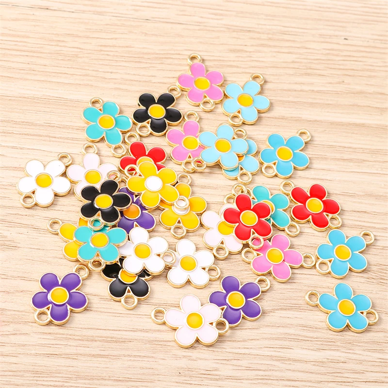 10 Stück 13x18mm Niedliche Bunte Emaille-Blumen-Verbinder für Schmuckherstellung Halsketten Armbänder Ohrringe DIY Handgemachte Bastelzubehör – Detail 14