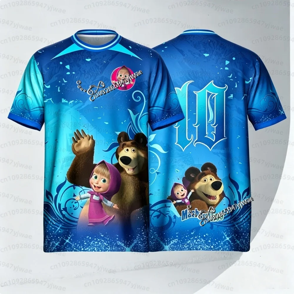 26 Heiß begehrtes Kinder-T-Shirt Russland Cartoon Masha und der Bär bedrucktes Fußballtrikot O-Ausschnitt Cosplay-T-Shirt Sommer Kinder- und Erwachsenen-T-Shirt – Detail 7