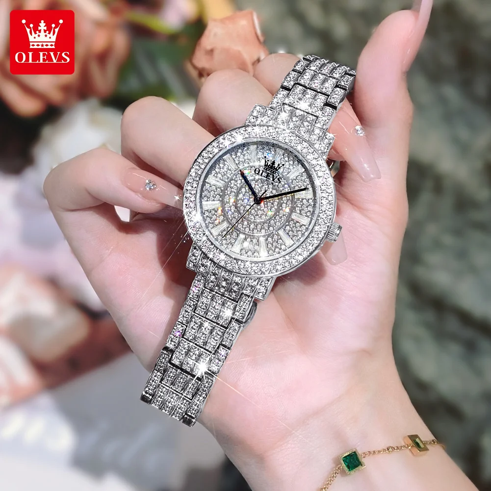 OLEVS 9904 Full Diamond Watch Women Luxury Brand Silvery Stainless steel Female Wristwatch Original NEW Ladies Watch