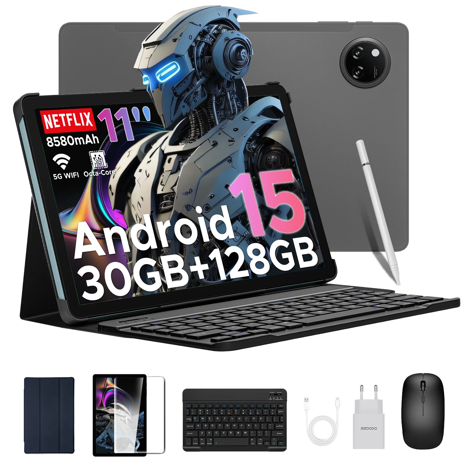 DOOGEE Tab A9 Pro+ Tablet 30GB 128GB 11" HD-scherm 8580mAh batterij Unisoc T7200 Dual Speakers 13MP Android 15 13MP+5MP Pad PC
