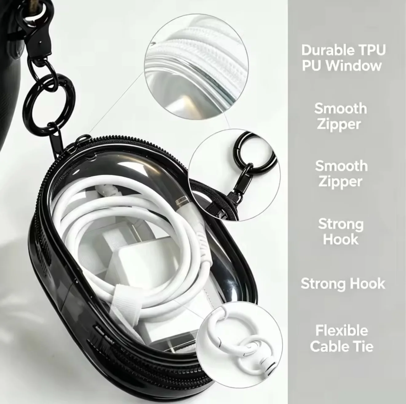 Portable Mini Transparent Storage Bag With Zipper Multifunctional Headphone And Charger Case Travel Accessories With Keychain