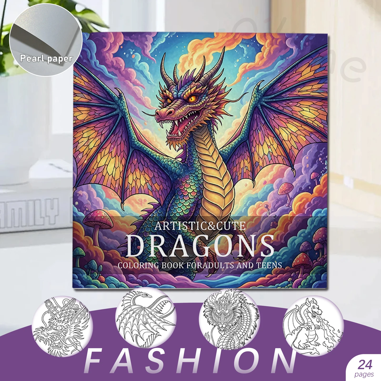 Künstlerisches Drachen-Malbuch, aufwendige und entspannende Designs für Erwachsene, Aktivitätsbuch zur Stresslinderung und Achtsamkeit – Detail 2