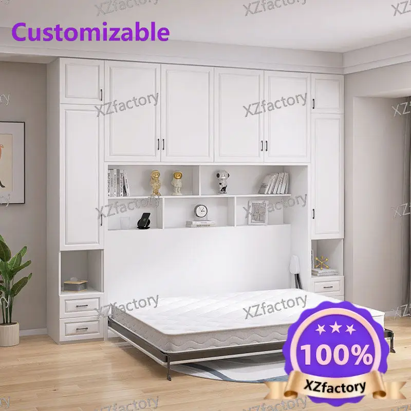 Factory Direct 2026 Top Rated Manual Upper and Lower Side Flip Bed Wardrobe Integrated Study Balcony Folding Wall Bed