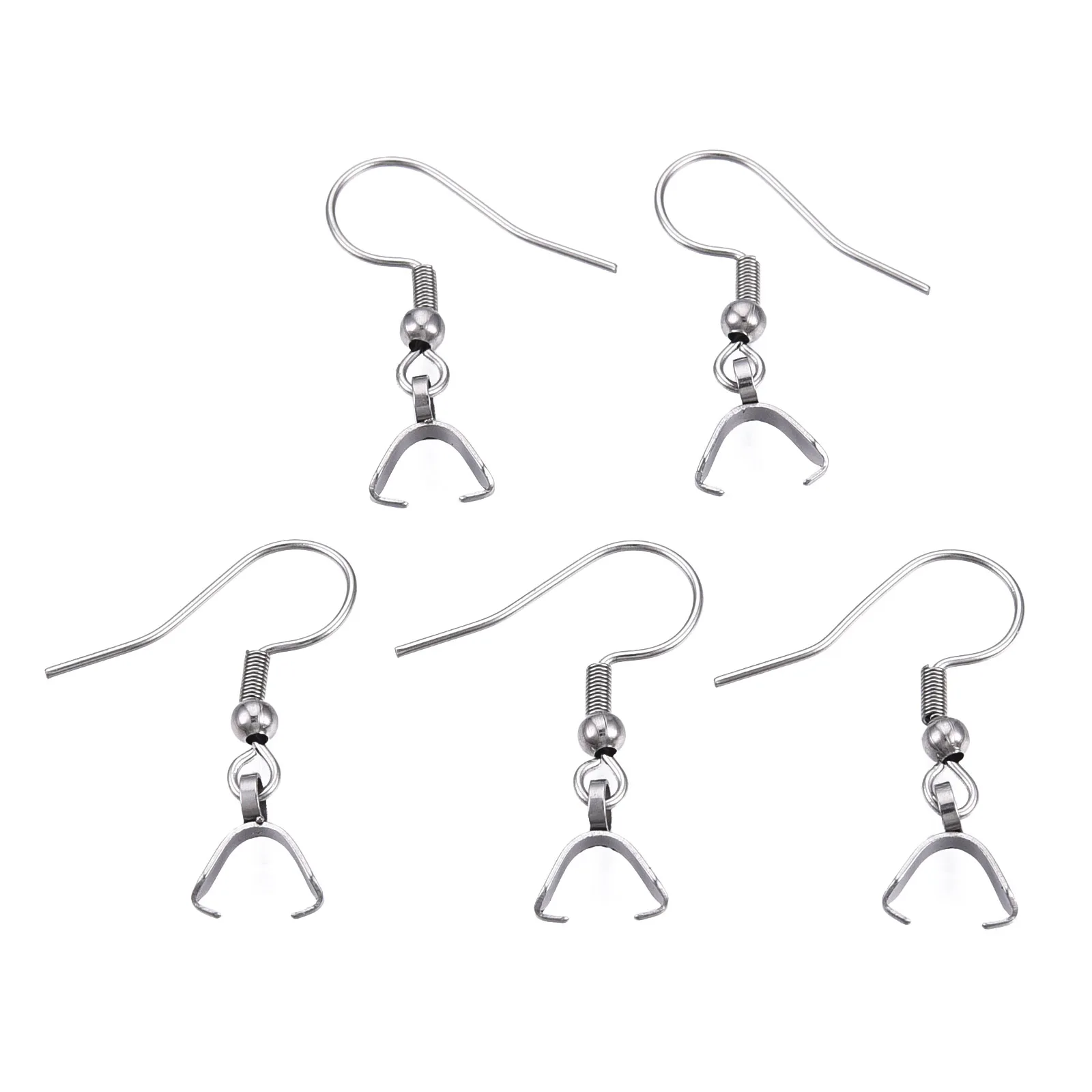 10Pcs Stainless Steel Earring Hook Clasps Ear Wire with Pinch Clip Bail Hooks Connector for DIY Dangle Earring Jewelry Making