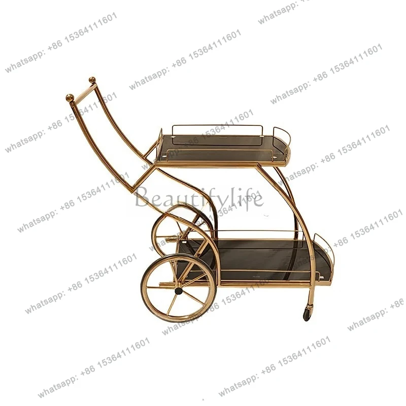 Stainless Steel Light Luxury Food Truck Wine Hotel Cake Dessert Service Tea Truck