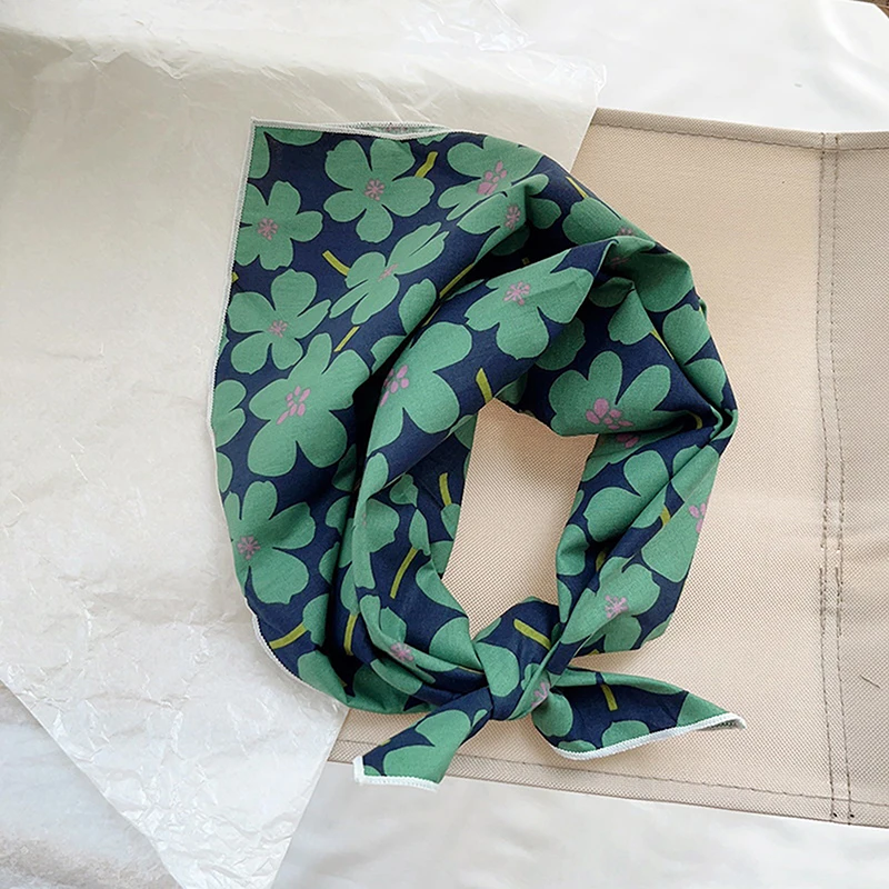 Korean College Girls Fashion Elegant Neck Scarves Sun Protection Headscarf 56cm Ladies Headband Cotton Linen Square Scarf