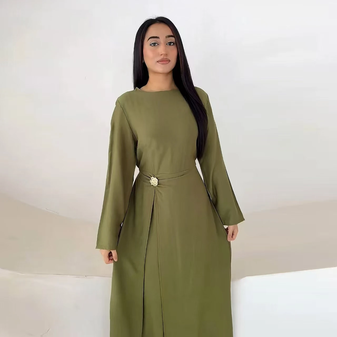 Ele High Waist A-Line Long Dr Faionable Round Ne Svel Midi Dr للنساء Stand Fit للارتداء اليومي