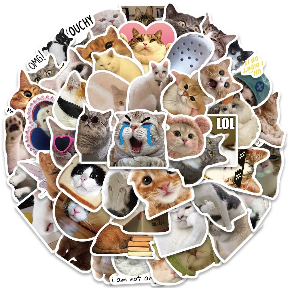 50pcs Funny Cats Stickers Cartoon Cute Cat Graffiti Decals For Kids Toys Laptop Luggage Notebook Scrapbook Phone Cars Sticker