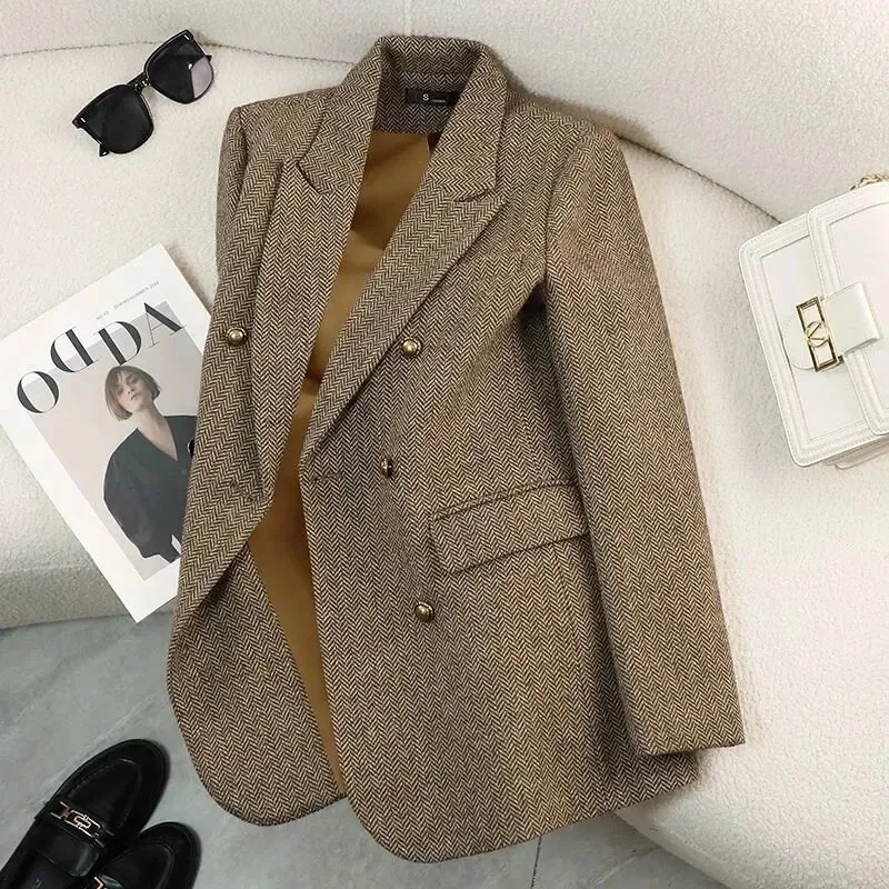 High-Quality Suit Jacket Women 2027 New Autumn Winter Word Pattern Blazer Coat Female Temperament Cool Design Unique Ladies Tops