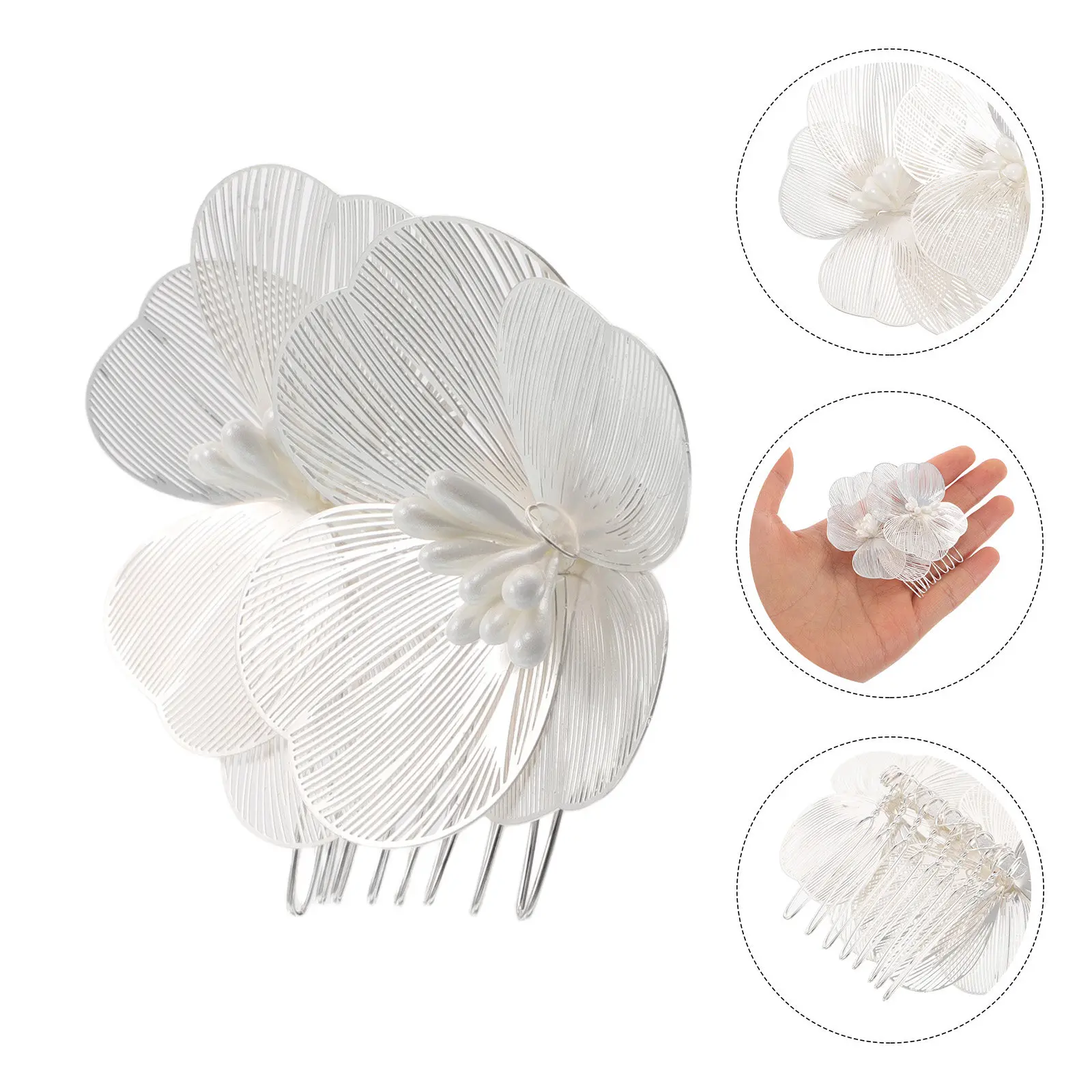 

Exaggerated Petal Hair Comb Silver Bridal Hair Accessory Wedding Headpiece Decorative Comb for Brides Elegant Wedding Hairstyles