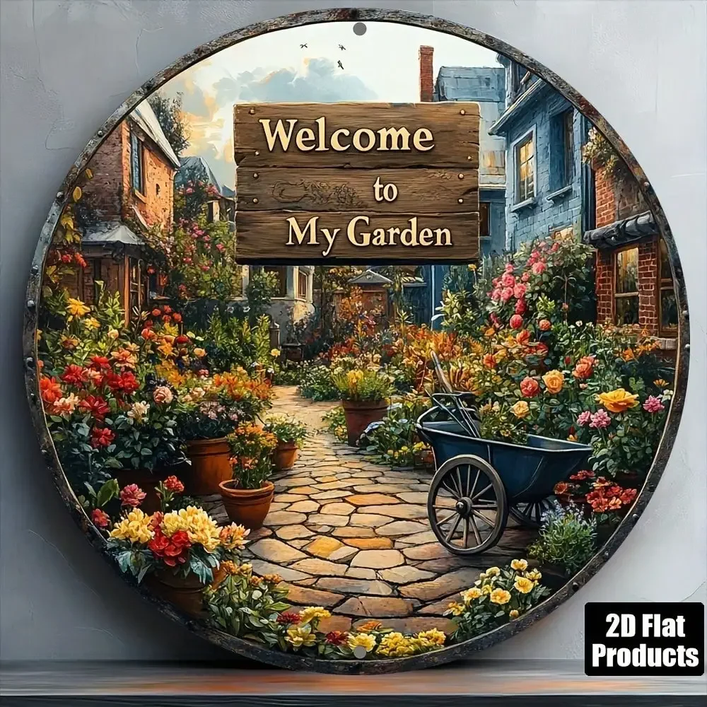 Willkommens-Metallschild, rostfrei, Wanddekoration für Garten, Zuhause, Büro, Küche, Kunst